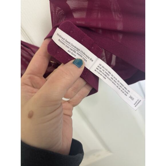 Auden Burgundy Wine Sheer Under Bra Size 36D Unlined Demi Coverage - Picture 5 of 6